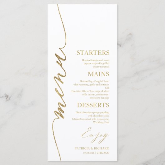 Extravagante Script 4x9 Wedding Menu Card für Plat Menükarte (Vorderseite)