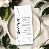 Extravagante Script 4x9 Wedding Menu Card für Plat Menükarte