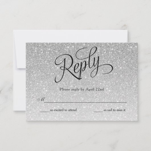 Extravagante Script-Antwortkarte für Silver Glitze RSVP Karte (Vorderseite)