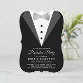 Extravagante Silberfolie Tuxedo Bachelor Party Einladung (Stehend Vorderseite)