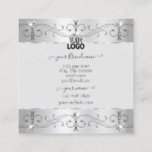 Extravagante Silbergraue Verzierte Ornamente mit L Quadratische Visitenkarte (Rückseite)