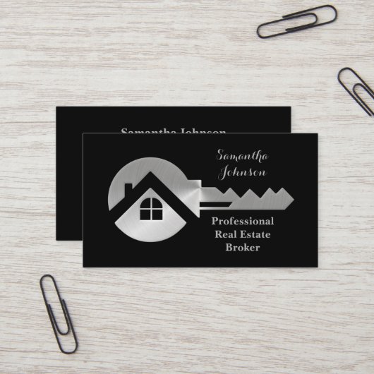 Extravagante Silver Key Real Anwesen Broker Busine Visitenkarte (Vorderseite/Rückseite Beispiel)