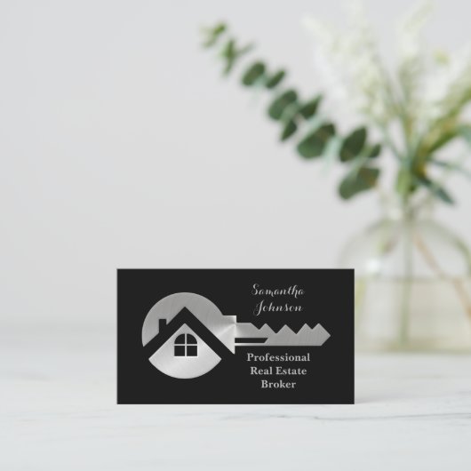 Extravagante Silver Key Real Anwesen Broker Busine Visitenkarte (Stehend Vorderseite)
