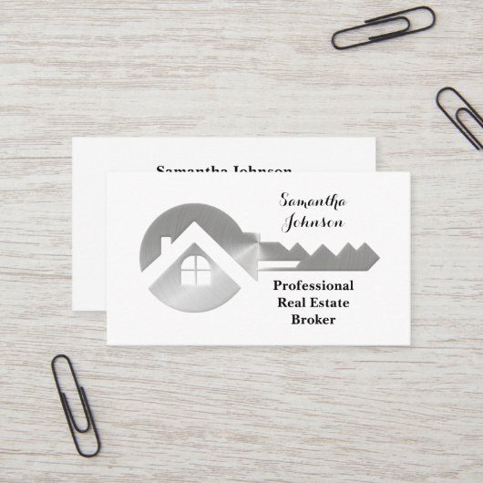 Extravagante Silver Key Real Anwesen Broker Busine Visitenkarte (Vorderseite/Rückseite Beispiel)
