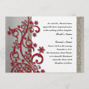 Extravagante Silver Red Winter Hochzeit Einladung