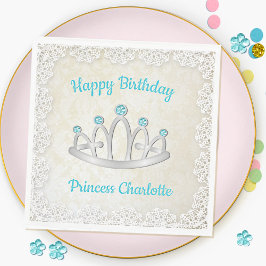 Extravagante Spitzenprincess Tiara Birthday Paper  Serviette