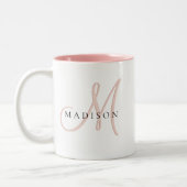 Extravagante Stilftige Blush Pink-Schattenmonogram Zweifarbige Tasse (Links)