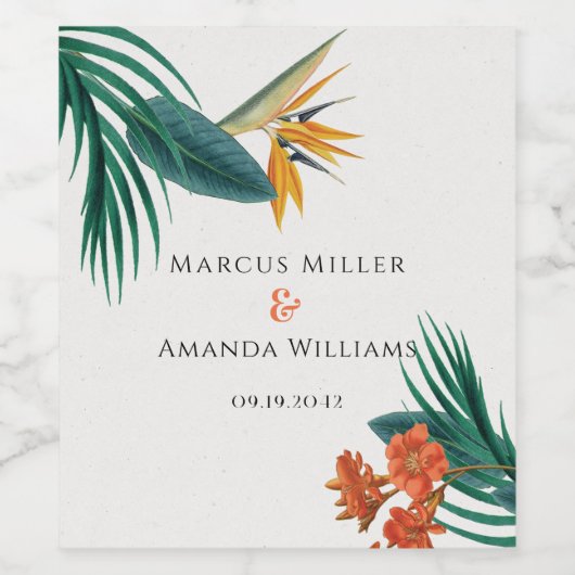 Extravagante Tropenhochzeit Weinetikett (Einzelnes Label)