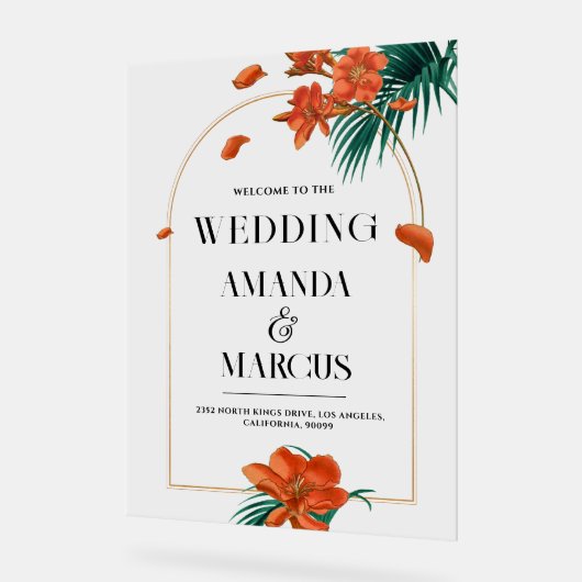 Extravagante Tropische Blume Begrüßung Acrylschild (Winkel)