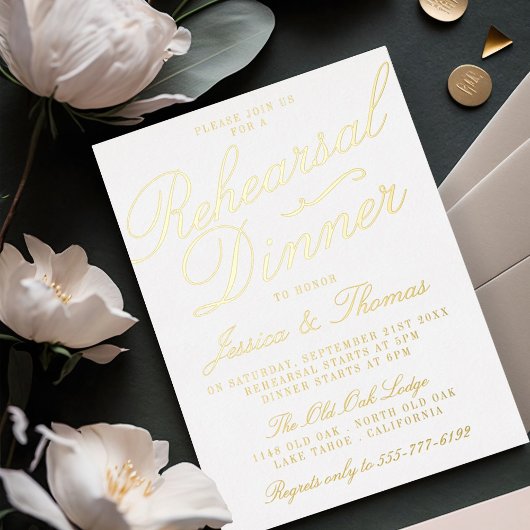 Extravagante Typografie Hochzeitsessen Probe Real Folieneinladung