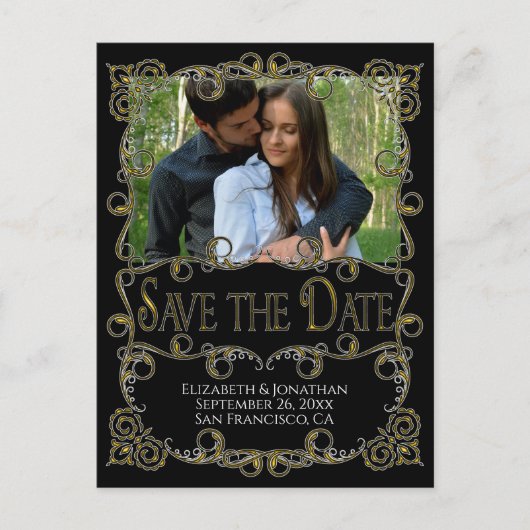 Extravagante Verzierte Gold- und Black-Wedding spe Postkarte (Vorderseite)