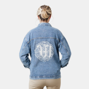 Extravagante Viktorianische Kalligraphie Monogramm Jeansjacke