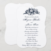 Extravagante Vintage Blume Hochzeit Blauer Einladu Einladung (Vorne/Hinten)