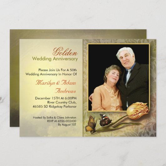 extravagante Vintage Einladungen zum 50. Hochzeits (Vorne/Hinten)