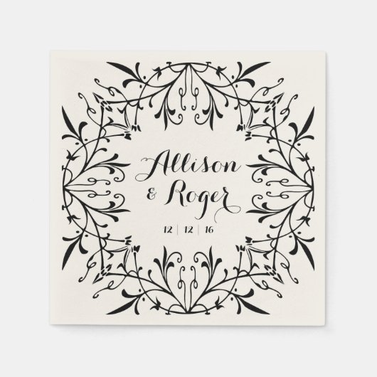 Extravagante Vintage Wedding Black and Ecru Serviette (Vorderseite)