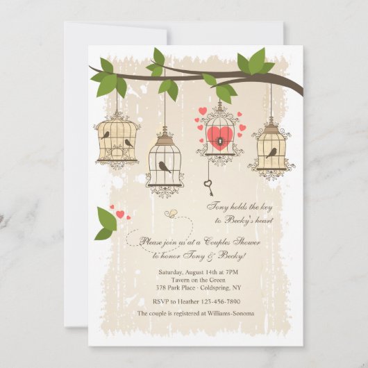 Extravagante Vogelkäfige Paare - Einladung (Vorderseite)