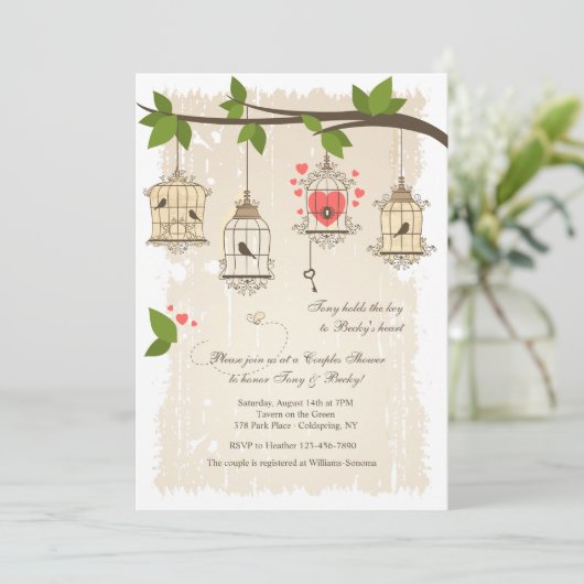 Extravagante Vogelkäfige Paare - Einladung (Stehend Vorderseite)