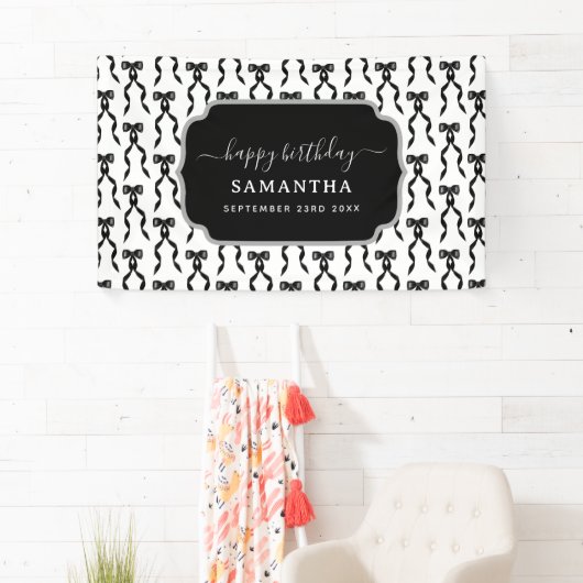 Extravagante Wasserfarbe Schwarzer Bogen Geburtsta Banner (Insitu)