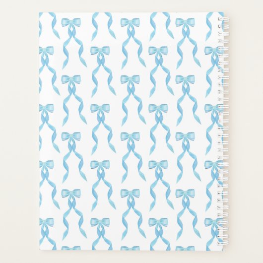 Extravagante Wasserfarbenblauer Bow Mit Monogramm Planer (Rückseite)