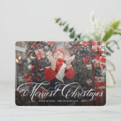 Extravagante Weihnachts-Script-Kalligrafie-Foto Feiertagskarte (Stehend Vorderseite)