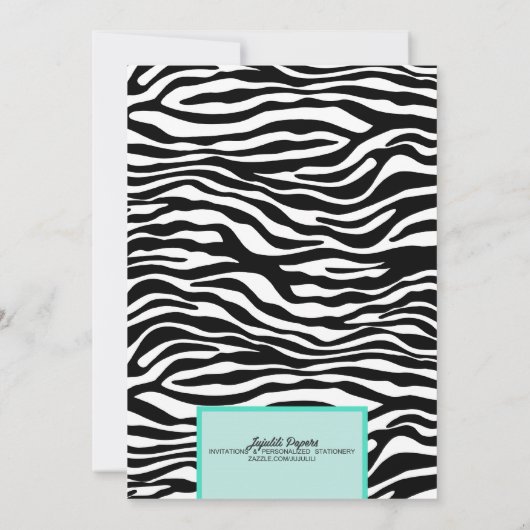 Extravagante Wilde Aqua Zebra Lingerie Dusche Bach Einladung (Rückseite)