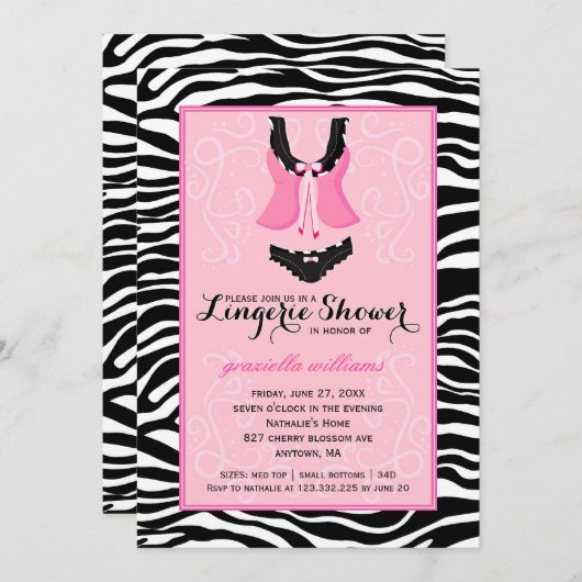 Extravagante wildes Rosazebra-Wäsche-Dusche Einladung (Vorne/Hinten)