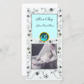 EXTRAVAGANTE WIRBEL BABY BOY MONOGRAM, Aquamarine Ankündigung (Vorne/Hinten)