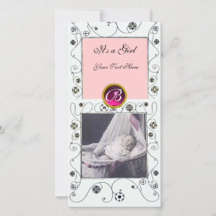 EXTRAVAGANTE WIRBEL BABY GIRL MONOGRAM, rubinweiß Ankündigung