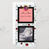 EXTRAVAGANTE WIRBEL BABY GIRL MONOGRAM, rubinweiß Ankündigung (Vorne/Hinten)