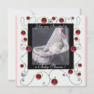 EXTRAVAGANTE WIRBEL BABY SHOWER MONOGRAM, Fotovorl Einladung