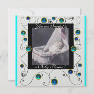 EXTRAVAGANTE WIRBEL BABY SHOWER MONOGRAM, Fotovorl Einladung
