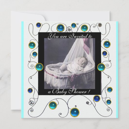 EXTRAVAGANTE WIRBEL BABY SHOWER MONOGRAM, Fotovorl Einladung (Vorderseite)