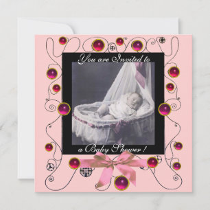 EXTRAVAGANTE WIRBEL BABY SHOWER MONOGRAM, Fotovorl Einladung