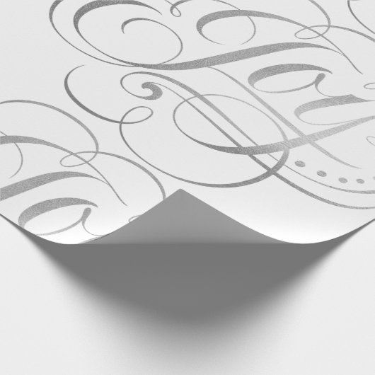 Extravagante Wirble Freude Silver Foil Calligraphi Geschenkpapier (Ecke)