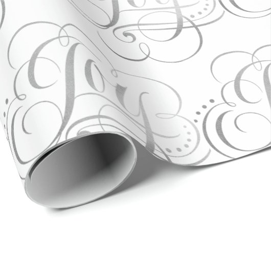 Extravagante Wirble Freude Silver Foil Kalligrafie Geschenkpapier (Rolleneckpunkt)
