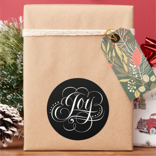 Extravagante Wirble Freude Weihnachtskalligrafie L Runder Aufkleber (Feiertag)