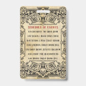 Extravaganter altmodischer Karten-Zeitplan Ausweis (Rückseite)