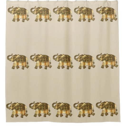 Extravaganter beige Hintergrund der Goldelefant-| Duschvorhang (Vorderseite)