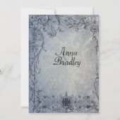 Extravaganter blauer schäbiger Damast-Vintage Einladung (Rückseite)