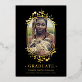 Extravaganter botanischer Oval Rahmen Golden Effek Folieneinladung (Vorderseite)