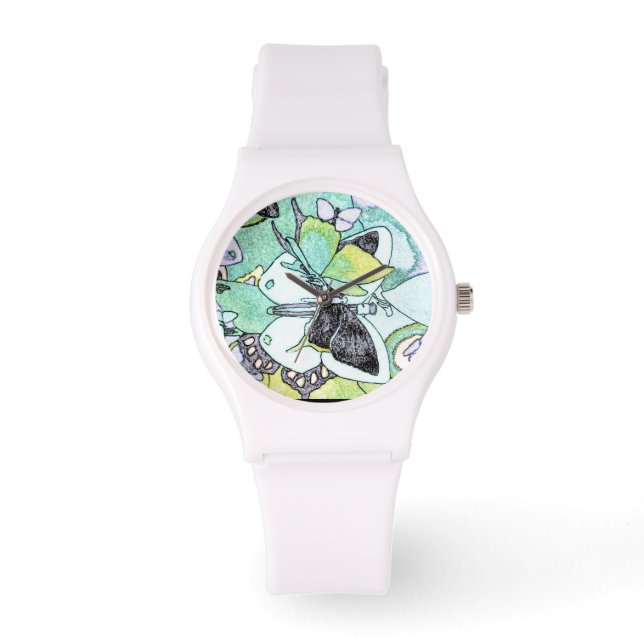 Extravaganter Butterfly Collage Water Color Print  Armbanduhr (Vorderseite)