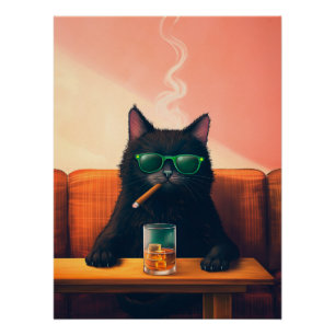 Extravaganter Cat Drink Whiskey Poster
