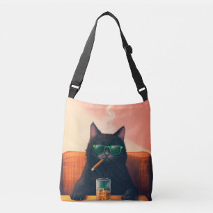 Extravaganter Cat Drink Whiskey Tragetaschen Mit Langen Trägern