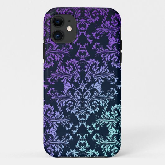 Extravaganter Damask Aquamarin Blau Lila Case-Mate iPhone Hülle (Rückseite)