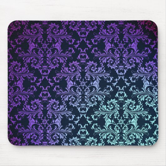 Extravaganter Damask Aquamarin Blau Lila Mousepad (Vorne)