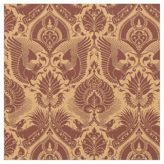 Extravaganter Damast mit Tieren, Tawny Red Stoff (Nahaufnahme)