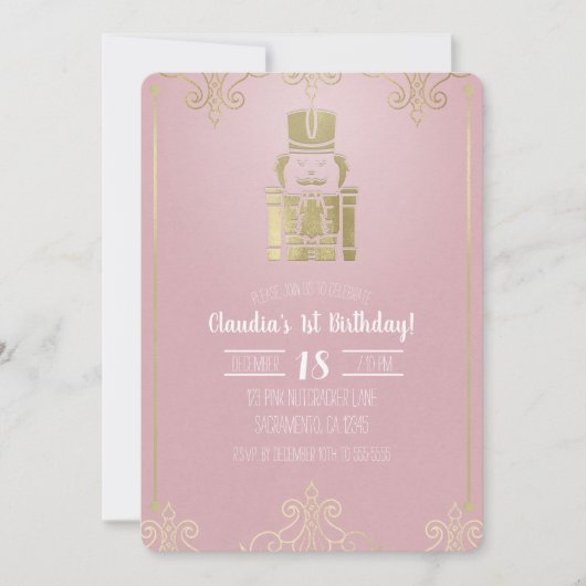 Extravaganter eleganter Rosa & Gold Nutcracker 1.  Einladung (Vorderseite)