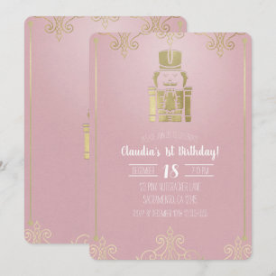 Extravaganter eleganter Rosa & Gold Nutcracker 1. Einladung