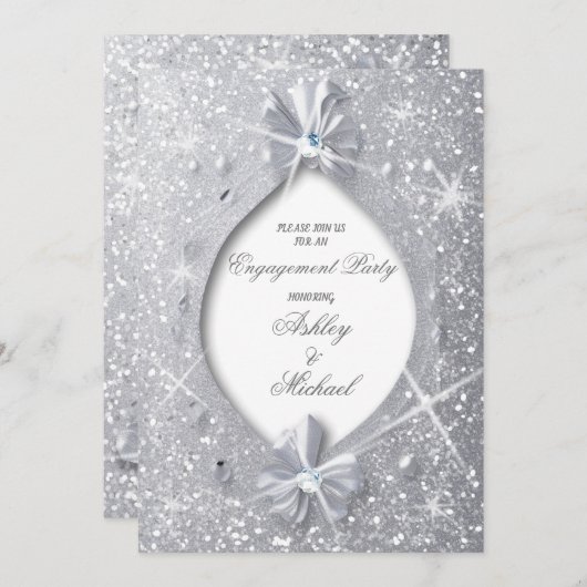 extravaganter eleganter silberner Glitzer Diamantb Einladung (Vorne/Hinten)