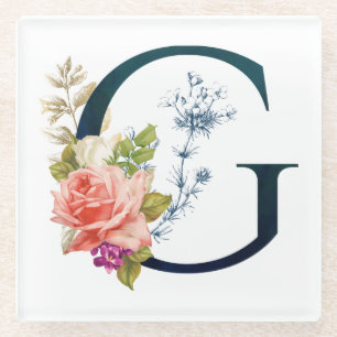 Extravaganter floraler Monogramm Buchstabe G Glasuntersetzer